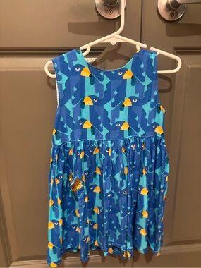Briton Court Blue Toucan Print Tank Dress with Yellow Beak Accents